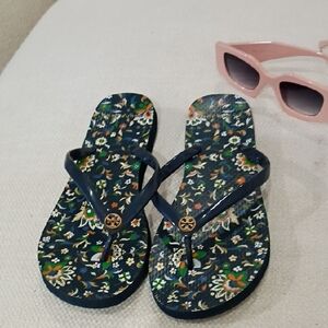 Tory Burch Navy Floral Sandals